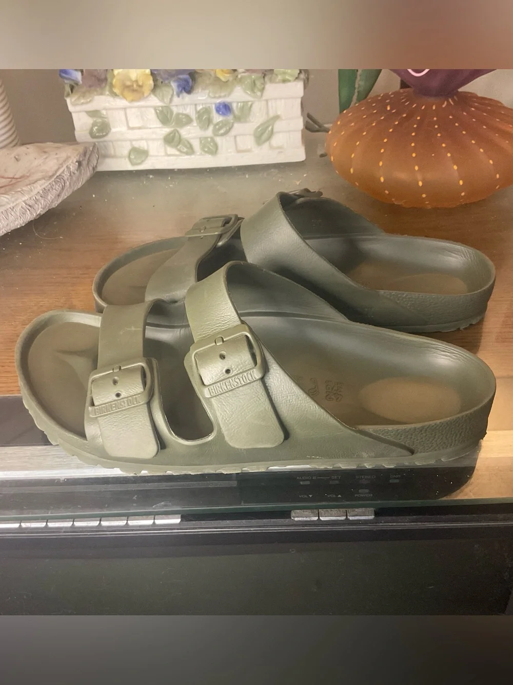 BIRKENSTOCK MENS ARIZONA KHAKI ESSENTIALS EVA SLIDE SANDALS 9-9.5 U.S. 42 EU NEW